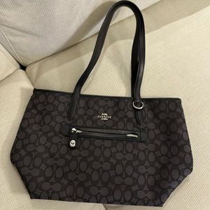 Coach Zip Top Tote (Black Monogram)